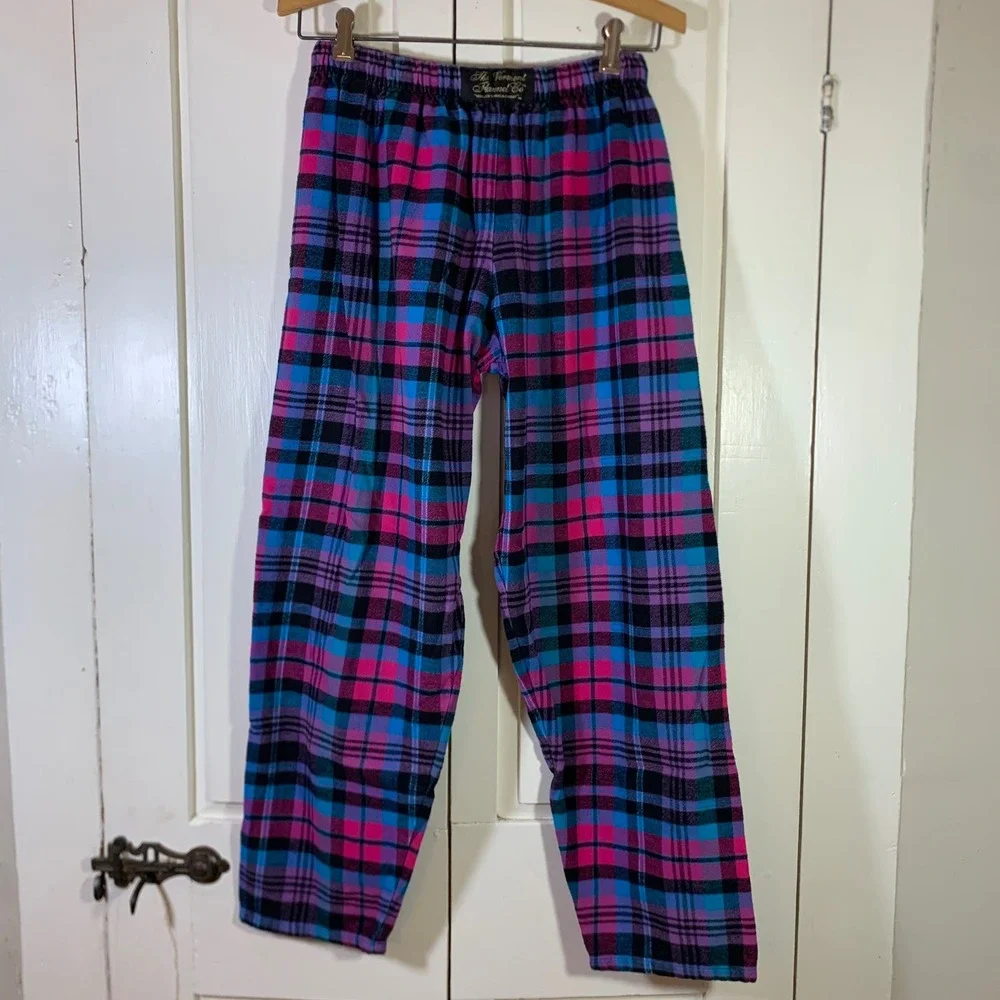 Vermont Flannel Co Pajama Pants Pink Blue Purple Plaid Elastic Waist Small